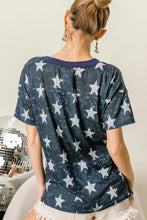 Vintage Star Print Top with Caged Neckline for Women Woman T Shirts
