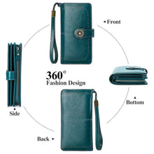 Vintage style teal faux leather long wallet with gold floral clasp
