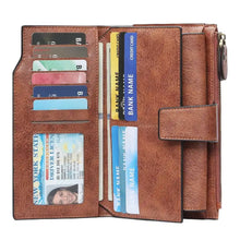 Vintage style long leather wallet with card slots and zippered compartment