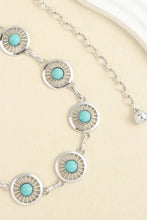 Vintage turquoise alloy belt with silver oval conchos and sunburst bracelet