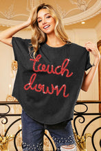 Vintage Washed Black T Shirt with Touchdown Metallic Letter Design BLACK CHARCOAL RED Woman T Shirts