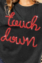 Vintage Washed Black T Shirt with Touchdown Metallic Letter Design Woman T Shirts