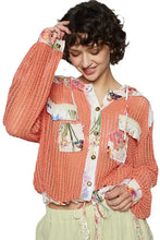 Vintage washed crochet hoodie jacket with floral patches