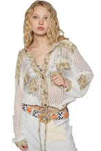 Vintage washed crochet hoodie in boho white and beige with floral patchwork accents