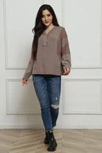 Waffle Buttoned Long Sleeve Top Woman Blouses