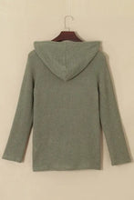 Waffle-Knit Button Up Drawstring Hoodie Woman Sweatshirts