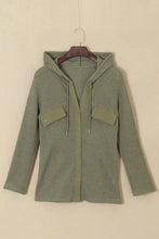 Waffle-Knit Button Up Drawstring Hoodie Woman Sweatshirts