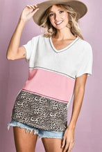 Waffle Knit Color Block V Neck Top for Women Woman T Shirts