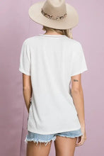 Waffle Knit Color Block V Neck Top for Women Woman T Shirts