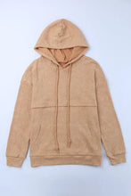 Waffle-Knit Drawstring Kangaroo Pocket Hoodie Woman Sweatshirts