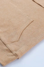 Waffle-Knit Drawstring Kangaroo Pocket Hoodie Woman Sweatshirts