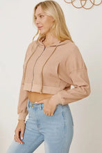 Waffle-Knit Drawstring Zip Up Hoodie Woman Sweatshirts