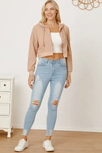 Waffle-Knit Drawstring Zip Up Hoodie Woman Sweatshirts