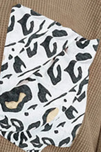 Waffle-knit leopard half button T-shirt in black and white with beige accents