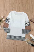 Waffle-Knit Leopard Round Neck Long Sleeve T-Shirt Woman T Shirts