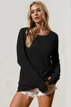 Waffle Knit Long Sleeve Cotton Blend T Shirt for Women Black Woman T Shirts