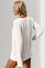 Waffle Knit Long Sleeve Cotton Blend T Shirt for Women