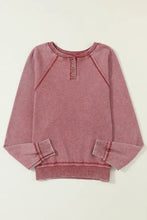 Pink waffle knit raglan sleeve henley sweatshirt