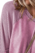 Women’s waffle knit seam long sleeve sweatshirt in pink lilac