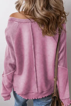 Women’s pink lilac waffle knit seam long sleeve sweatshirt