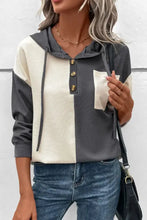 Waffle-Knit Two-Tone Long Sleeve Hoodie Woman Sweatshirts