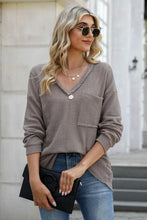Waffle Knit V Neck Top with Exposed Seam for Women