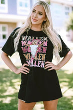 Black short-sleeve Wallen round neck t-shirt dress with colorful bull skull graphic
