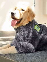 Cozy gray warm fleece pet sweater with green shoulder patch