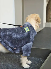 Cozy navy blue warm fleece pet sweater with plush texture