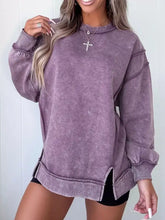 Wash slit round neck oversized sweatshirt in soft lavender with ribbed cuffs machine wash cold tumble dry low