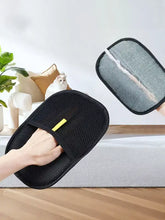 Black mesh cat scratcher pad with yellow accent strip for pet hair removal