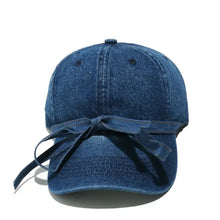 Washed bow denim baseball cap with decorative front bow