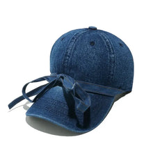 Washed bow denim baseball cap with decorative front bow