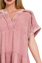 Washed Double Gauze Raw Edge Pink Tiered Dress