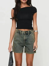 Washed High Rise Denim Shorts Denim Shorts