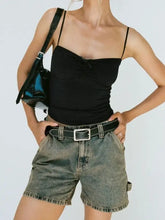 Washed High Rise Denim Shorts Denim Shorts