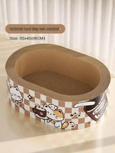 Letto lounge resistente ai graffi per gatti con design a quadretti marrone e bianco e gatti dei cartoni animati color caffè