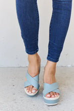 Person in Weeboo Cherish The Moments misty blue contrast platform sandals
