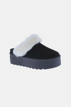 Black Weeboo fur trim snow slippers with 2-inch heel height