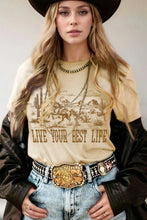 Western Graphic Tee for Women Cowgirl Style Cotton Blend Beige