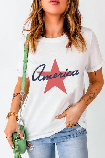 White America Star Graphic T-Shirt for Women White