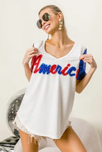 White America T Shirt with Sequin Sleeves and Metallic Letter Design Woman T Shirts