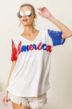White America T Shirt with Sequin Sleeves and Metallic Letter Design Woman T Shirts