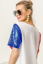 White America T Shirt with Sequin Sleeves and Metallic Letter Design Woman T Shirts
