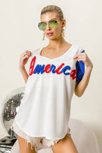 White America T Shirt with Sequin Sleeves and Metallic Letter Design Woman T Shirts