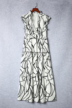 White and Black Leaf Print Maxi Dress