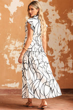 White and Black Leaf Print Maxi Dress