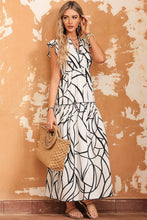 White and Black Leaf Print Maxi Dress