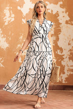 White and Black Leaf Print Maxi Dress White