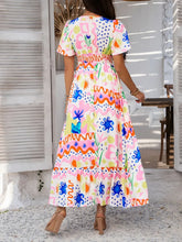 White and Blue Patterned Maxi Dress with Ruched Smocked Detailing Maxi Dresses